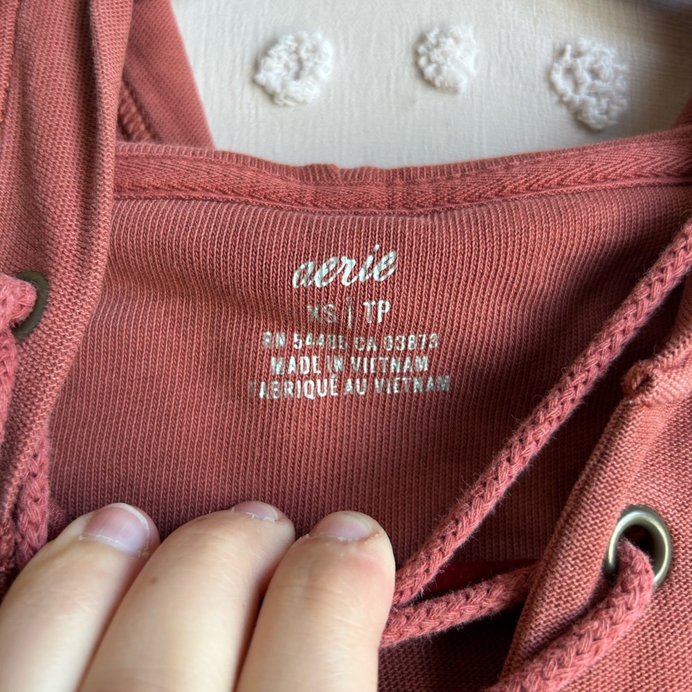 Aerie‎ Lace Up Oversized Hooded Long Sleeve Sweatshirt Sz XS Rust Red - Picture 4 of 6